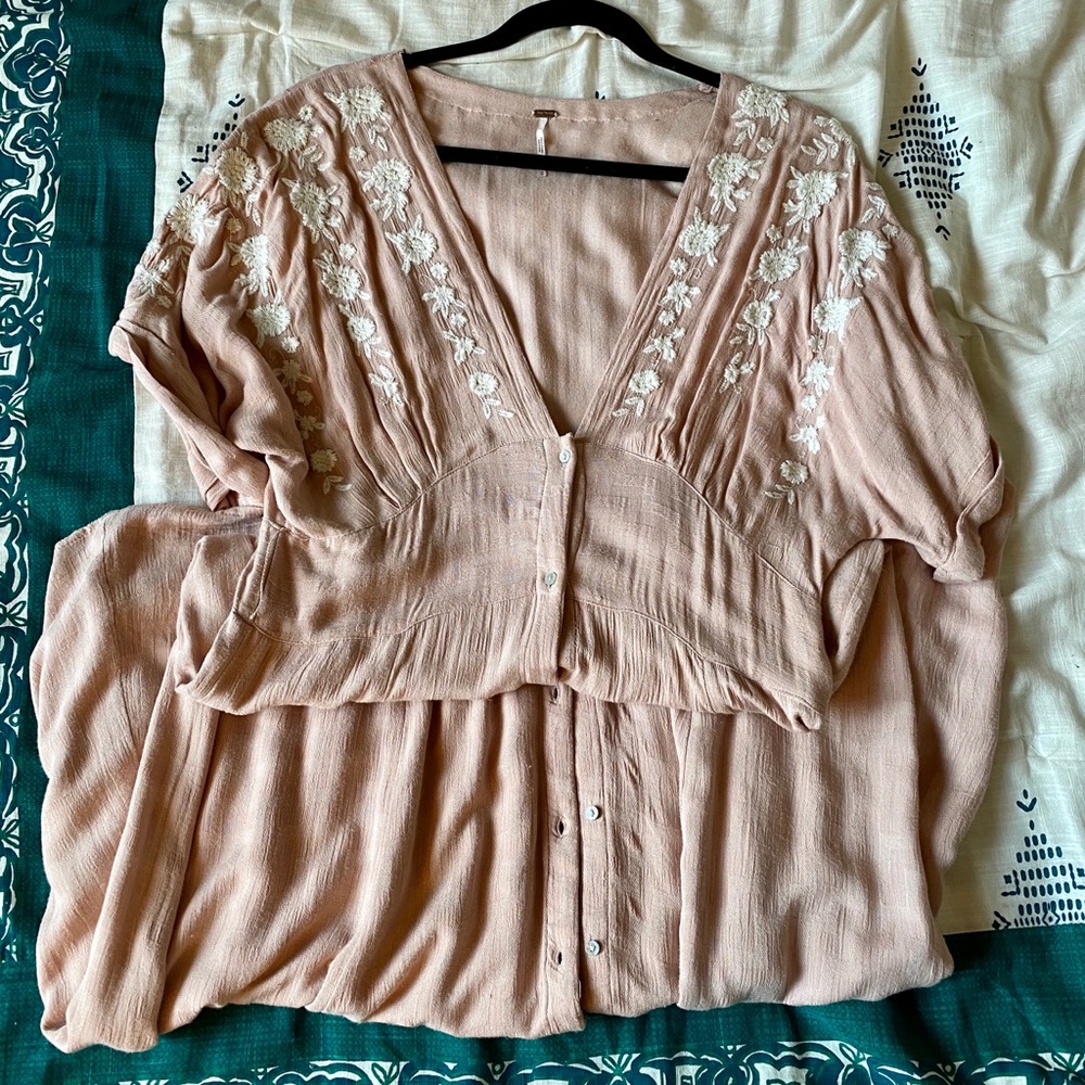 Free People Pink and White Maxi Dress